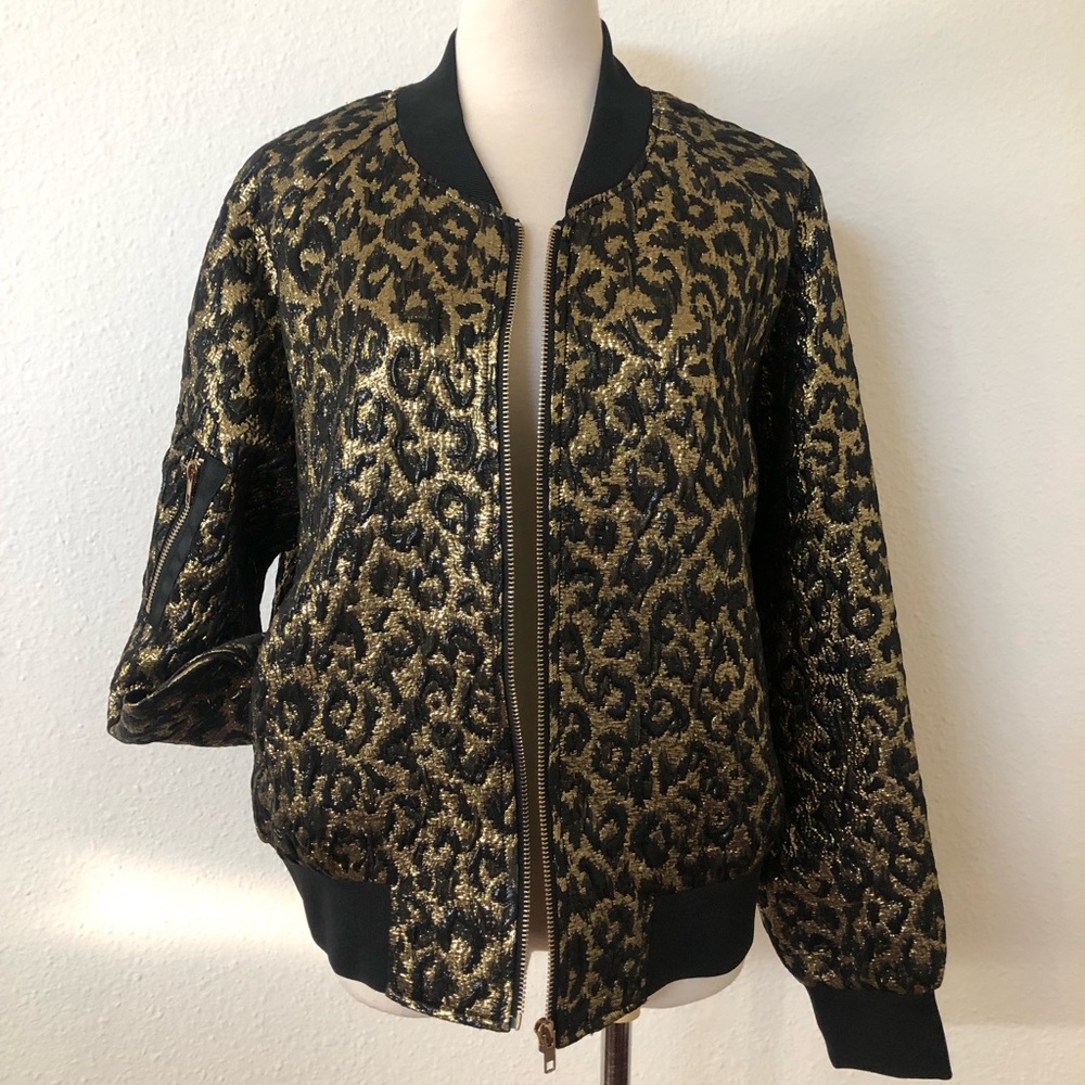 NWOT Nasty Gal Metallic Leopard Bomber Jacket L - Picture 5 of 11